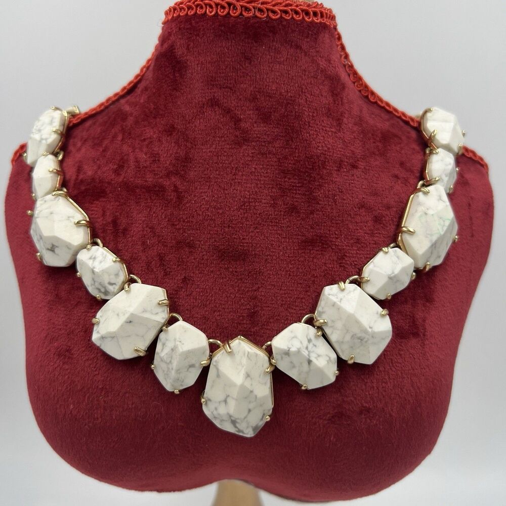 Kate Spade NY Necklace Pronged Natural Stone Howlite on Goldtone Chain 16" - 20"